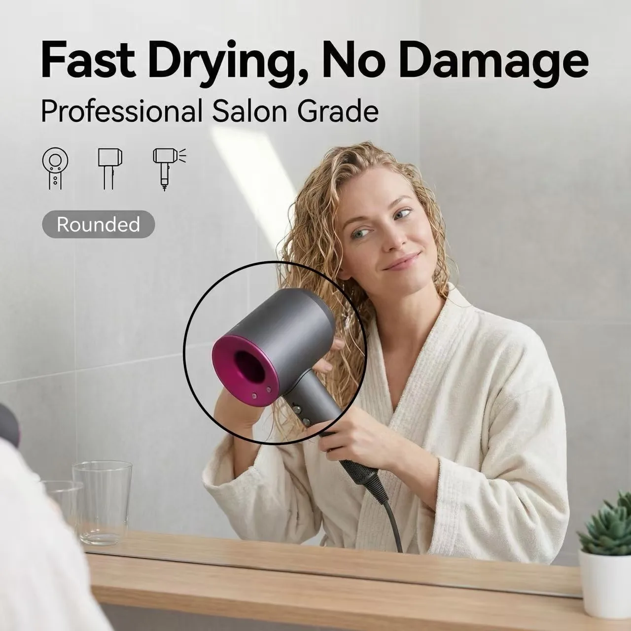 Secador de Pelo SenCiciMen de 1600W de Alta Velocidad sin Aspas, Iónico Negativo, Temperatura Constante, Secado Rápido para Salón y Uso Doméstico
