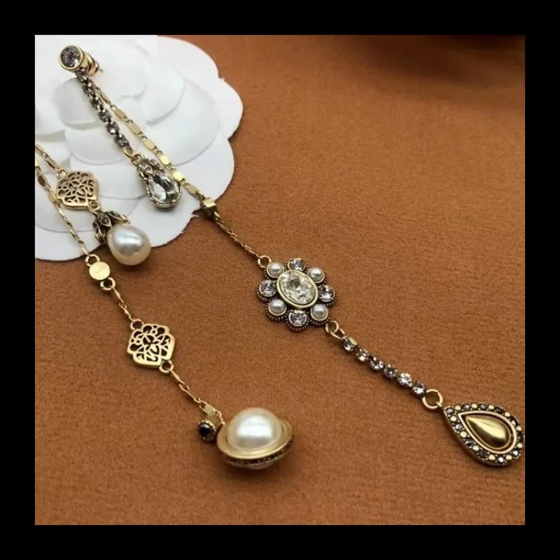 

Maijia Stud Earrings Water Drop Diamond Retro Long Stud Earrings Stone Sweet Cool Flower Pearl 925 Silver Needle Earring