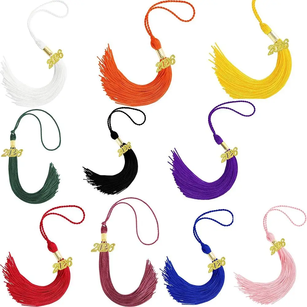 Pompon de graduation en polyester et alliage, 10 couleurs unies, style 2026, pour loisirs créatifs et déguisement étudiant