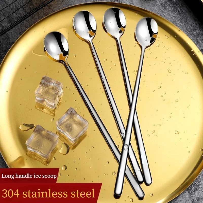 304 Stainless Steel Dinnerware Set Spoon Tea Spoon Dessert Coffee Ice Cream Spoons Kitchen Accessories Bar Tools New Long Handle