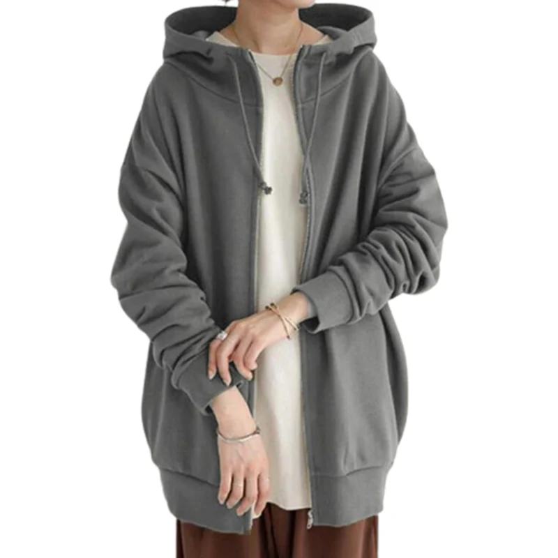 

Autumn Winter Warm Hooded Sweatshirt Women's Long Sleeve Zipper Cardigan Hoodie Female Pocket Outerwear Casual Trend Streetwear