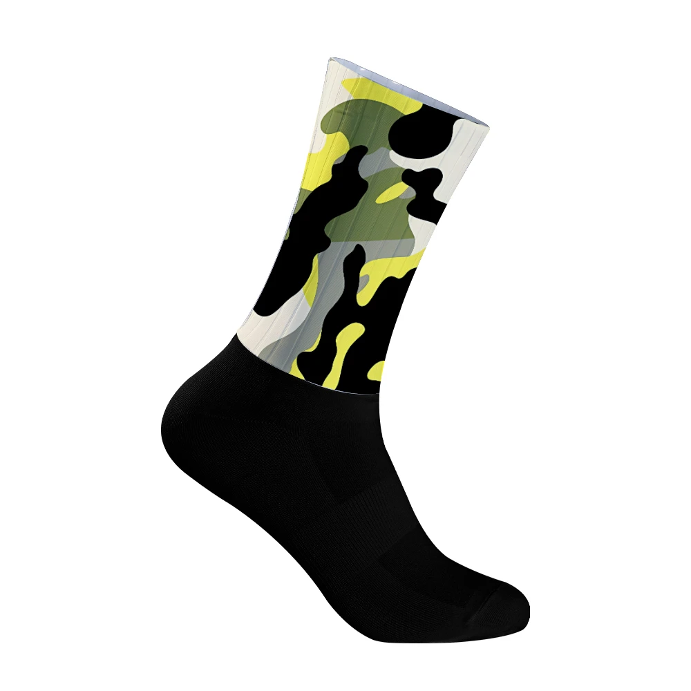 

Yellow - Black - Green Camouflage Printed Cycling Socks New Summer Breathable Cycling Socks Men Women Road Bike Calcetines