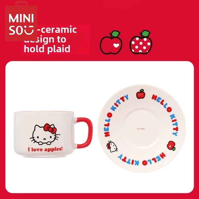 

Керамическая чашка MINISO sanrio Hello Kitty Apple серии с блюдцем, милая новая кружка и блюдце на 200 мл, набор кофейных чашек