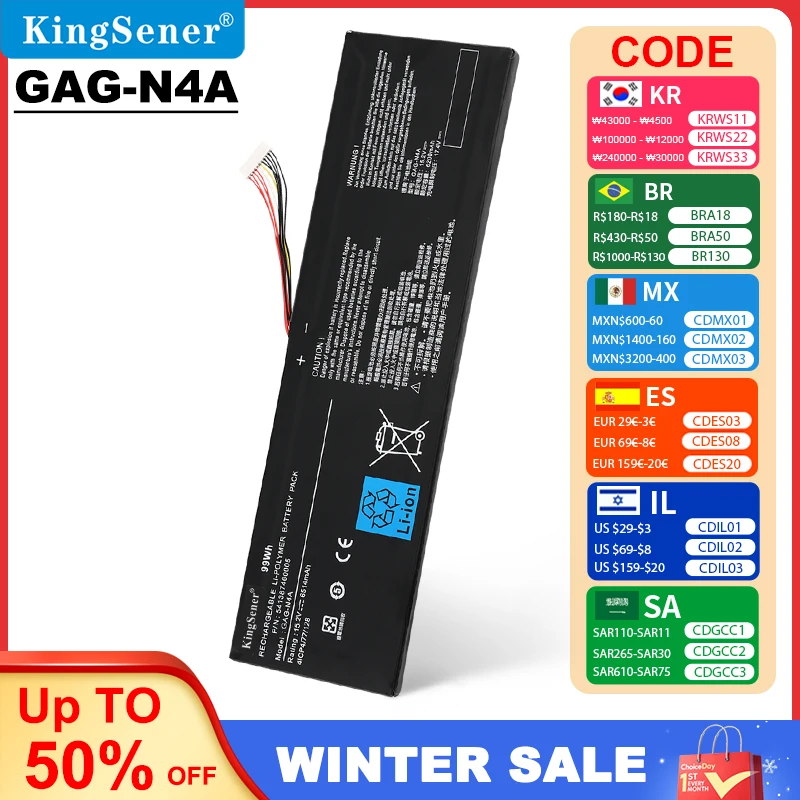 KingSener GAG-N4A Laptop Battery for Gigabyte Aero 15 OLED XD 15 RP75 16 RP86 17 HDR YD 17 XE4 16 YE5 15G KC 15G XC 15P XC 99WH