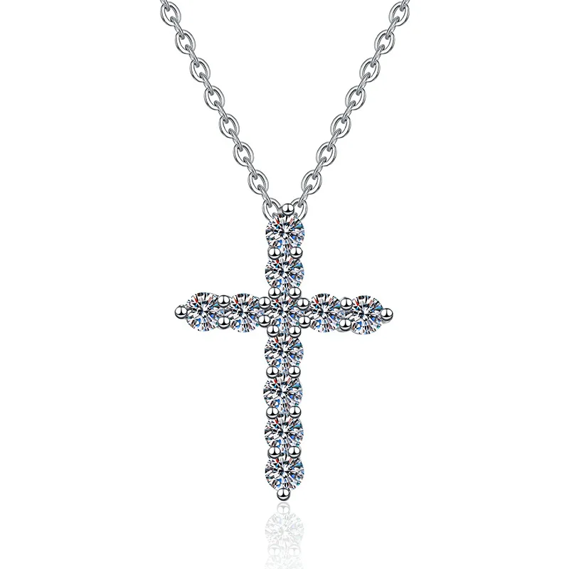 

LioraGem Minimalist Full-Diamond Cross Pendant, Women's Fashionable Moissanite Necklace Platinum PT950 Stamp