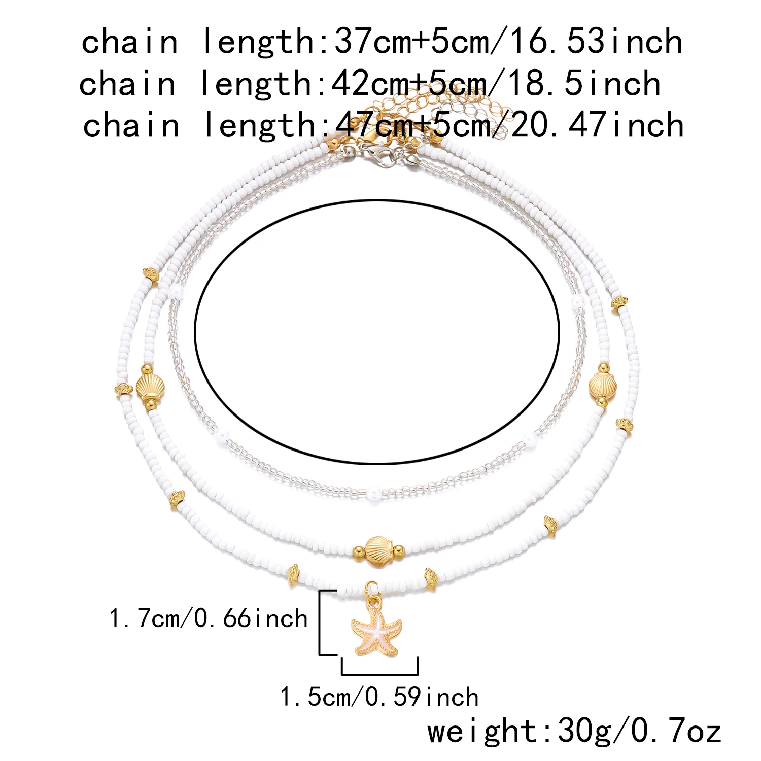 Böhmische Mehrschichtige Perlenkette für Frauen Goldfarben Seestern-Muschel-Anhänger Choker Sommer Strand Urlaub Schmuck Geschenk – Detail 7
