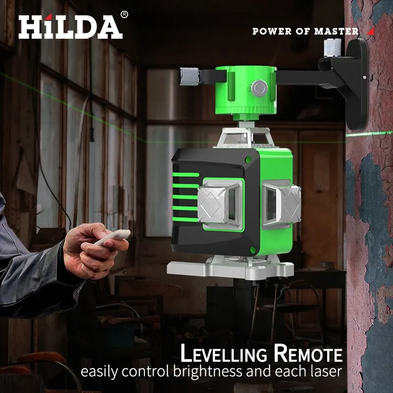 HILDA Laser Level Mini 12/16 Lines 3D/4D Self-Leveling 360 Horizontal And Vertical Cross Super Powerful Portable Green Laser