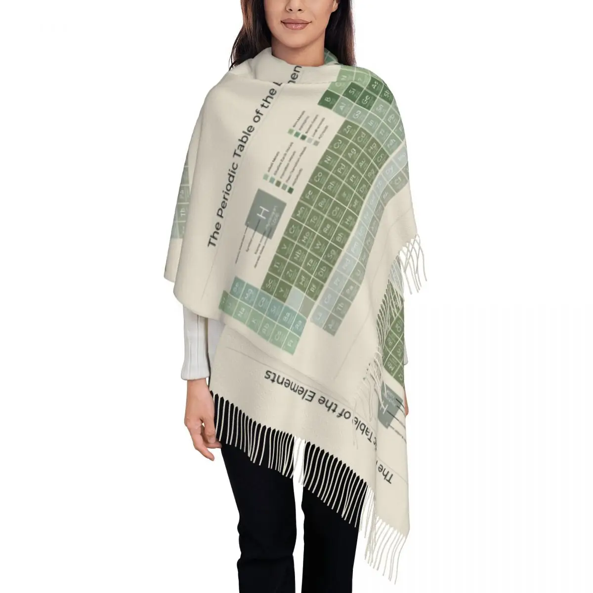 The Periodic Table Of The Elements Evergreen On Sand Scarf Tassel Scarves Women Shawls and Wraps Long Fall Winter Shawl Wrap