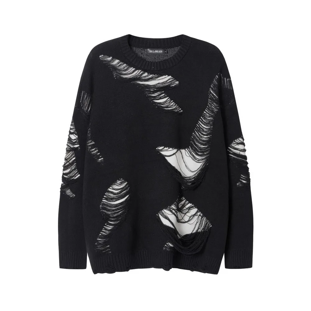 Gotik Triko Yırtık Erkek Kadın Kazak Büyük Boy Y2k Punk Üstleri Kore Moda Kış Giysileri Sokak Tasarımcısı Kazaklar