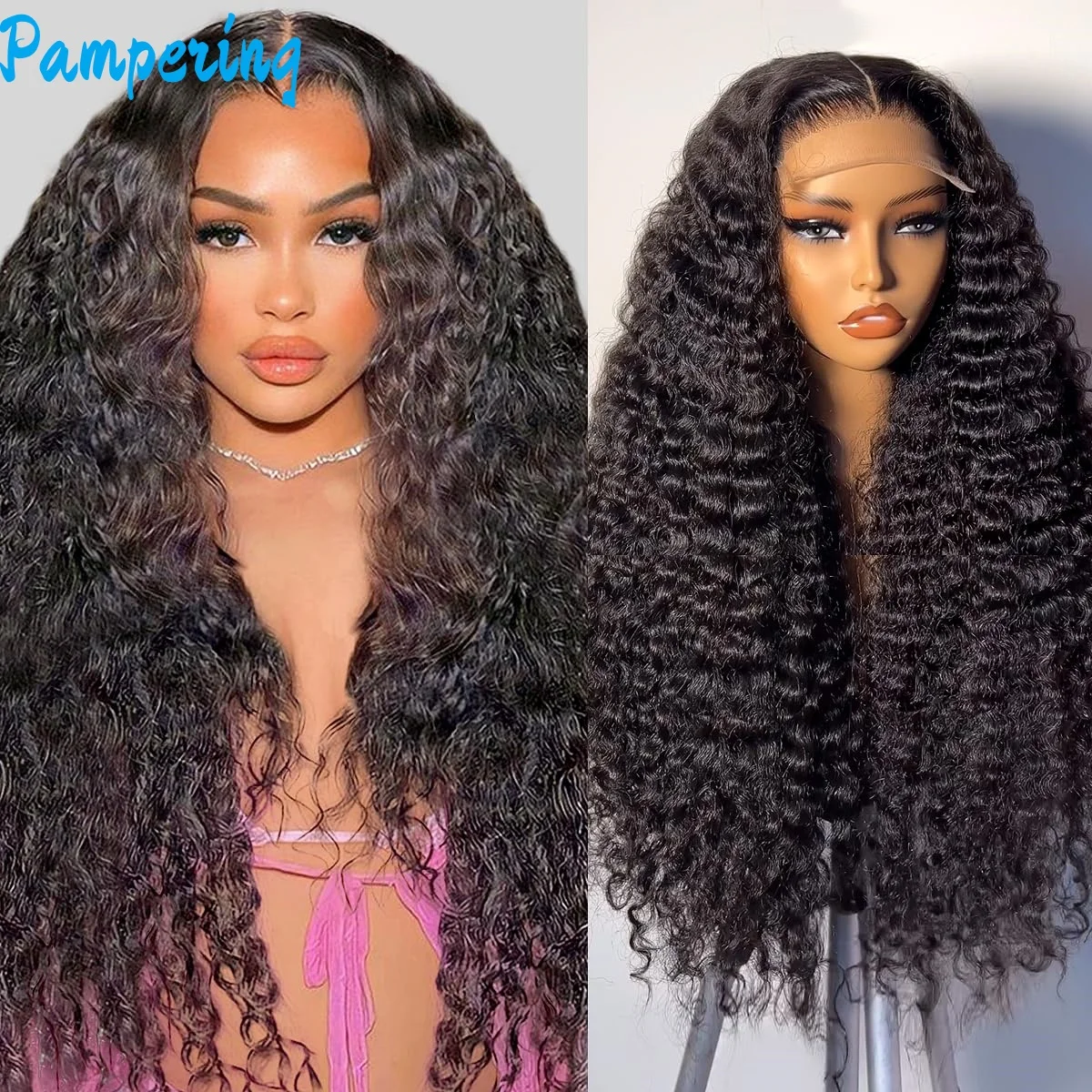 Pampering Curly Glueless Wigs Human Hair Ready To Wear 5x5 HD Lace Closure 30 Inch Loose Deep Wave Brazilian Remy For Women