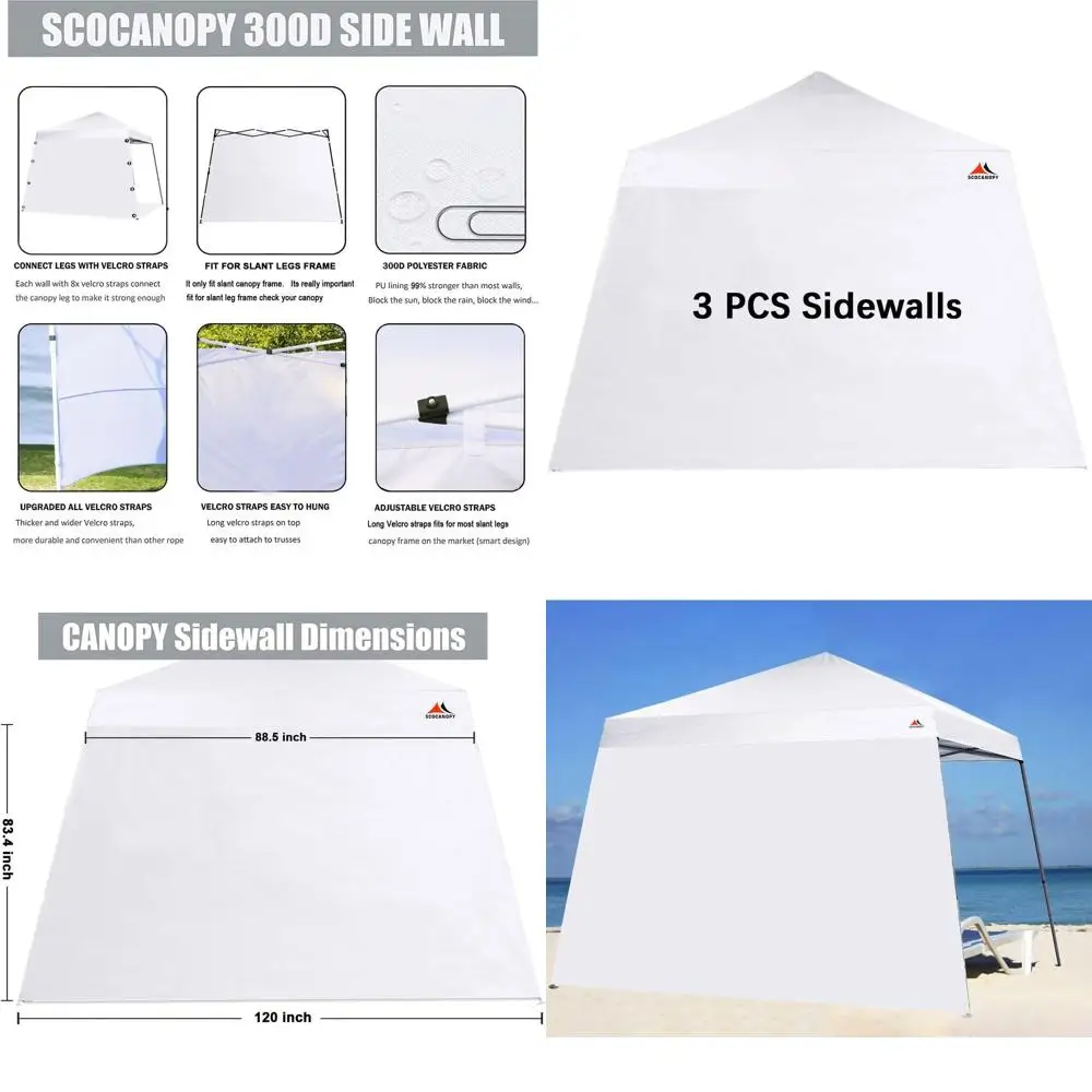 

3-Pack White SunWall Side Panels for 10x10ft Slanted Leg Canopy