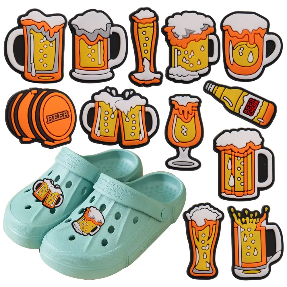 Mix 50pcs PVC Drinks Cheer Beer Sandals Shoe Charms Accessories Adult Designer Decoration DIY Backpack Bracelet Adult Gift