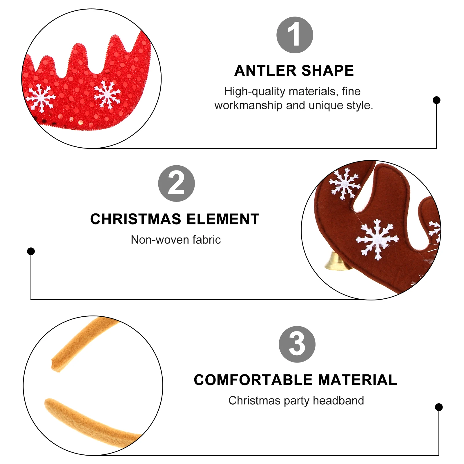 

5Pcs Christmas Headband Reindeer Antlers Fabric Hair Hoops Funny Party Headbands Photo Props for Adults