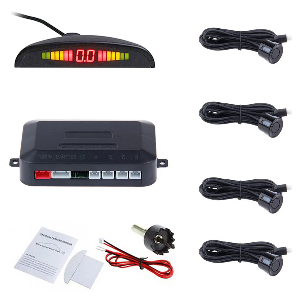 

Reversing Radar 4 Sensor System Colorful LED Display 9x6x2 2cm Double CPU Car Parking Sensor Radar Monitor Full Weather Design