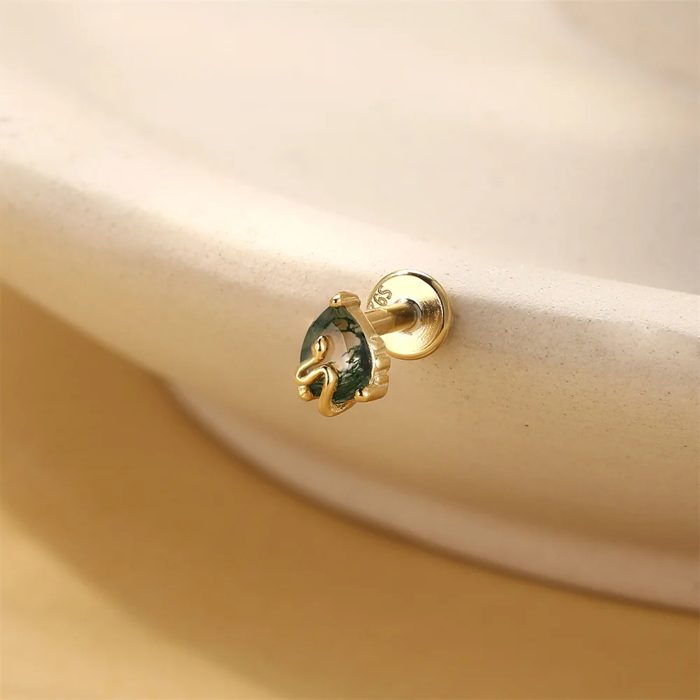 CANNER 1 Stück Sommer Natürlicher Wassergras-Achat Pferdeauge 925 Sterling Silber Flachkopf Piercing Ohrstecker für Damen INS Ohrring – Detail 33