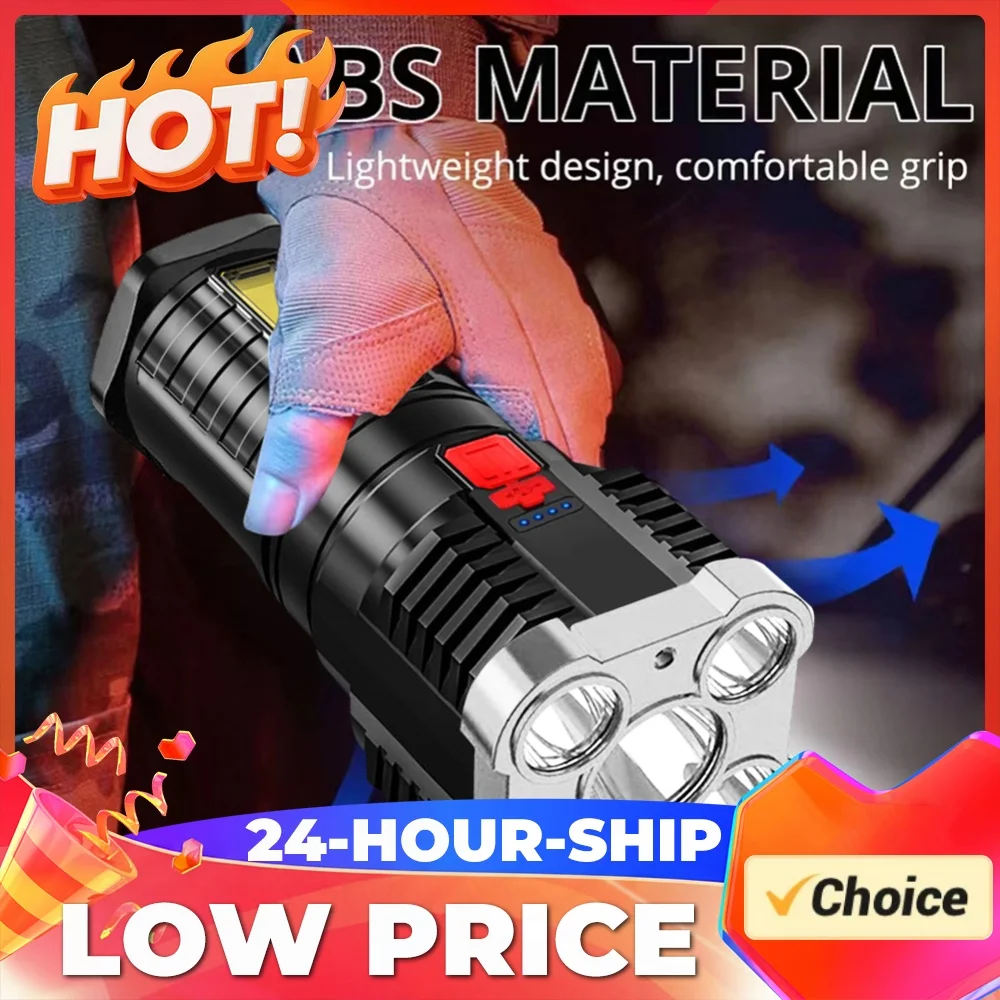 USB Rechargeable LED+COB Flashlight Camping Hiking Power Display Spotlight Lamp