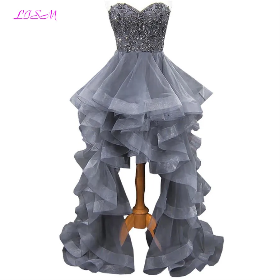 

Бальное платье из органзы с высоким и низким вырезом, платье для выпускного вечера, милое вечернее платье с кристаллами и бисером, длинные вечерние платья на молнии, платья de fiesta