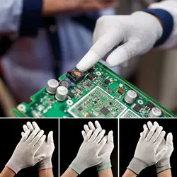 Nylon-Carbon Anti-static Gloves Tool PU Finger Coating White Working Gloves ESD Non-slip Safety Work Gloves Electronic