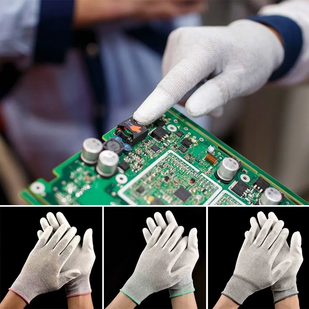 Nylonowo-węglowe rękawice antystatyczne narzędzie PU powłoka palca białe rękawice robocze ESD antypoślizgowe rękawice ochronne elektroniczne