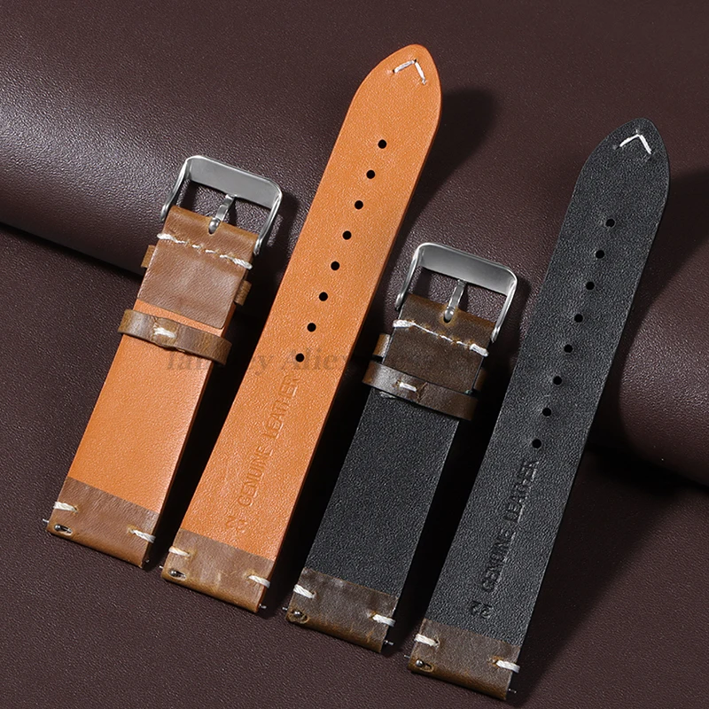 Retro Oil Wax Genuine Leather Watchband Quick Release Calfskin Strap for Seiko for Rolex 18mm 19mm 20mm 21mm 22mm 24mm Wristband