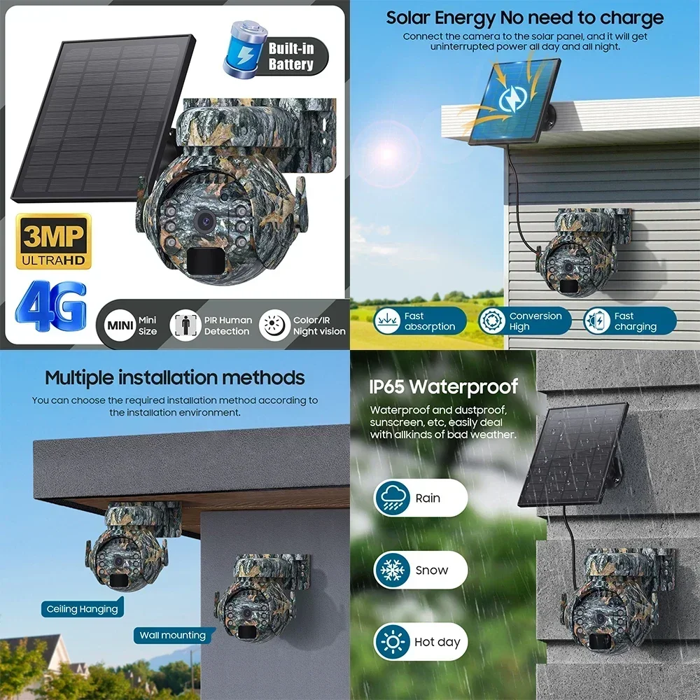 4G WLAN Wildkamera Solarbetrieben Nachtsicht PTZ Heimsicherheit Anti-Schaden IR-Kamera für Outdoor-Jagd – Detail 1
