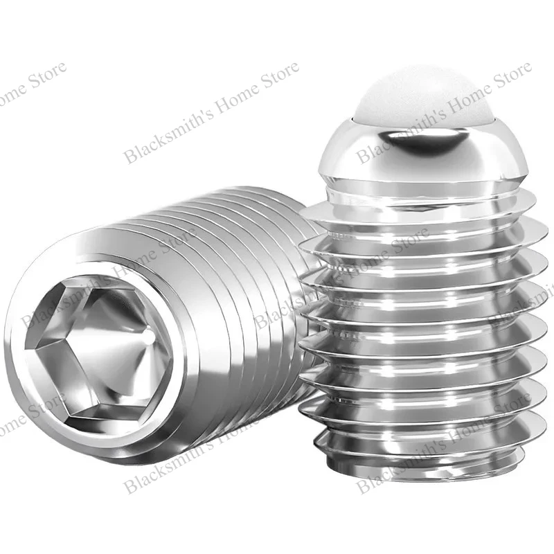 304 Stainless Steel POM Ball Plunger, Plastic Head Screw, Ball Positioning Spring Screw, M4-M10 Mechanical Parts