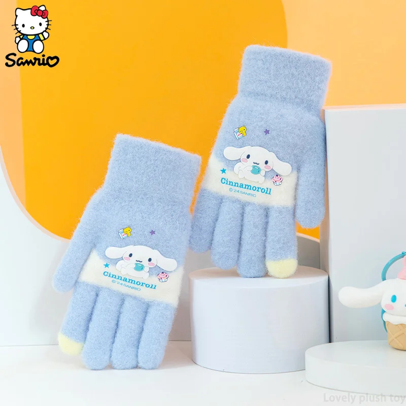 Kawaii Sanrio sarung tangan anak-anak Kuromi Melody Cinnamoroll sarung tangan hangat musim dingin pelajar luar ruangan bersepeda sarung tangan tahan angin aksesoris