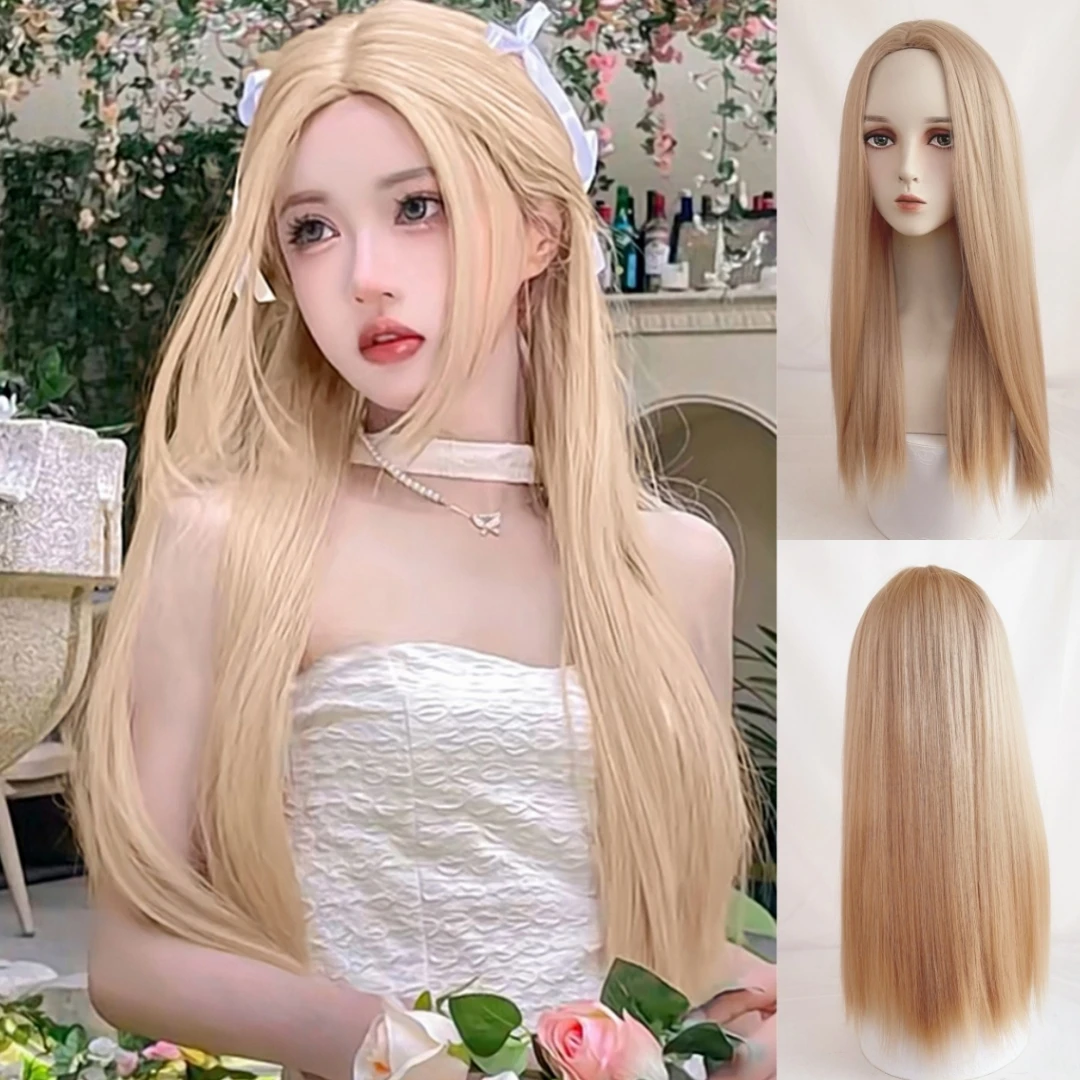 GAKA Long Wave Blonde Wig Quality Synthetic Wig Cosplay Lolita Everyday Party Natural Woman Wig Heat Resistant Hair