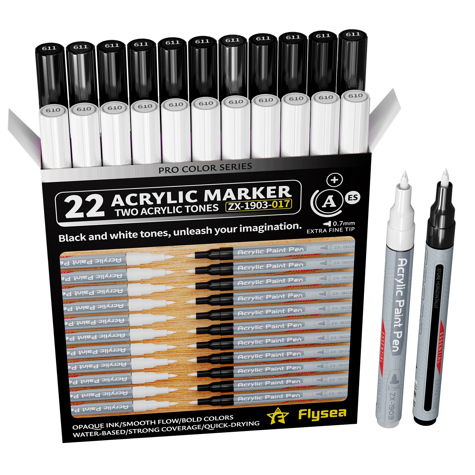 Flysea 22-Piece/Set Multi-Color Acrylic Markers, Black and White Gold and Silver Paint Markers, Drawing Pens, Acrylic Paint Markers, Skin Color/Grey/Blue/Macaron/Dopamine/Glitter Series, Fine Tip Markers 0.7 Mm, Stackable Colors, Strong Coverage, Felt-Tip Pen Stationery Set, Student Drawing Anime Supplies, Non-Smudge Hand-Drawn Art Supplies for School and Studio