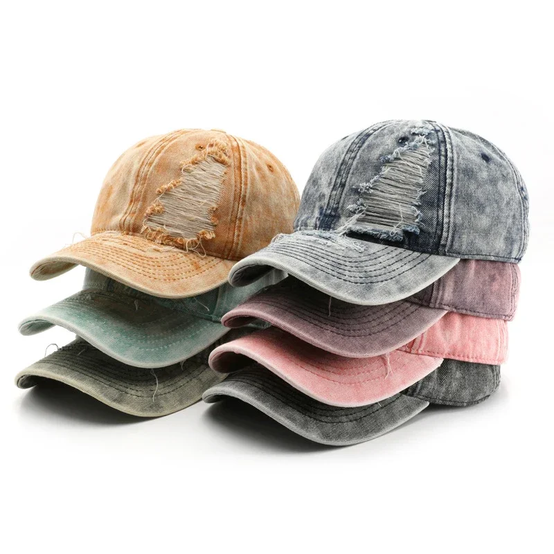 Ripped Denim Baseball Cap Men Women Retro Distressed Unstructured Cotton Dad Hat Adjustable Trucker Hat Unisex Style