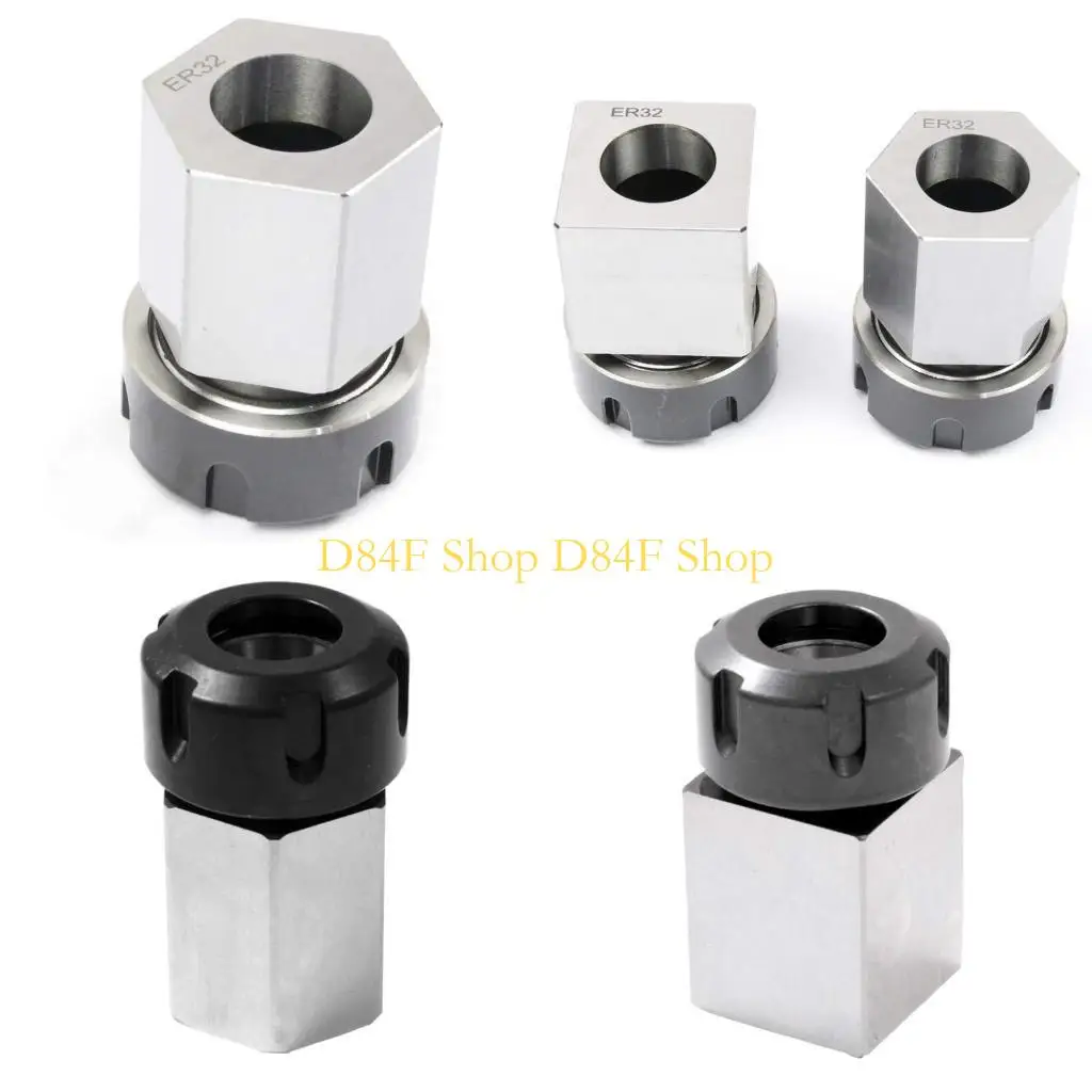 D84F 2 Pcs Practical ER32 Collet Chucks Block Set Lathe Turning Tool Square and Hexagonal Workpiece Holders H.S.S Durable