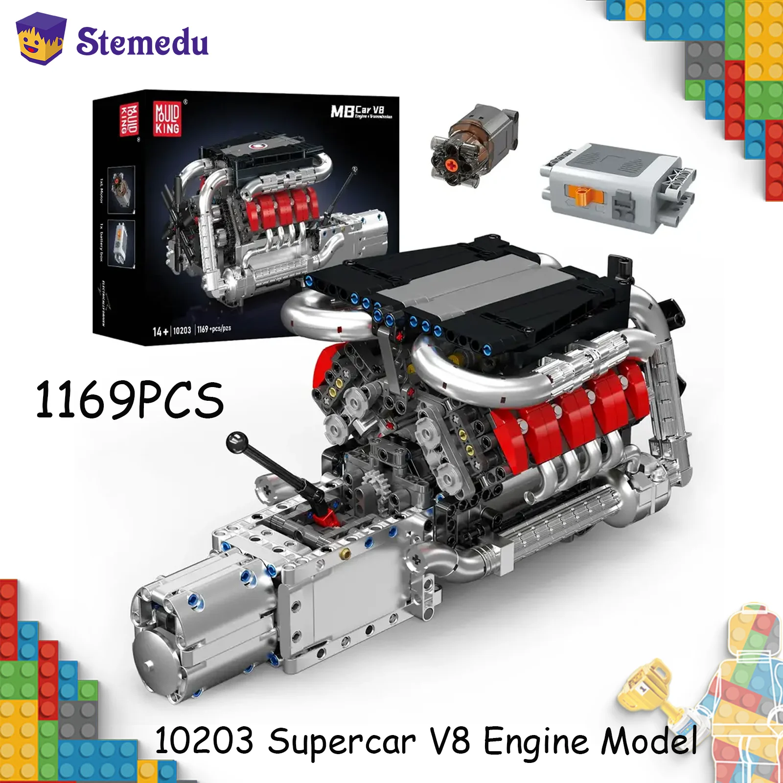 

Mold King 10203 1169 шт. суперкар V8 строительный комплект двигателя модель MOC инженерный двигатель детские STEM строительные блоки игрушки для взрослых подарки