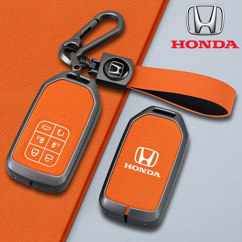 6 Buttons Zinc Alloy Leather Car Smart Key Case Full Cover Protector Remote Shell For Honda Odyssey Keyless Accessories Keychain