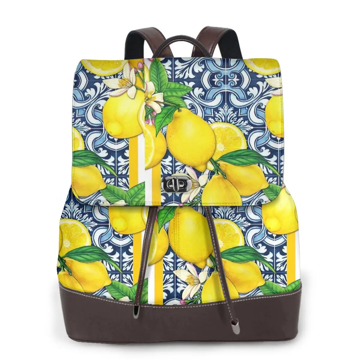Lemon Sorrento Style Tile Pillow Bookbag School Student Bags Hiking Travel Daypack for Women Fashion Derma Backpack