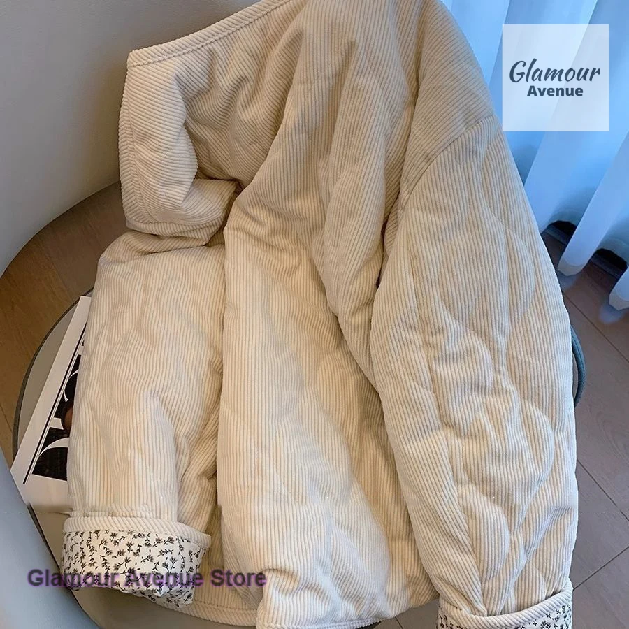 Dámská zimní bunda s korejským designem, mozaikou a květinovým vzorem s diamanty a bavlněnou podšívkou, volné oblečení s divokou bavlněnou podšívkou - náhled 3