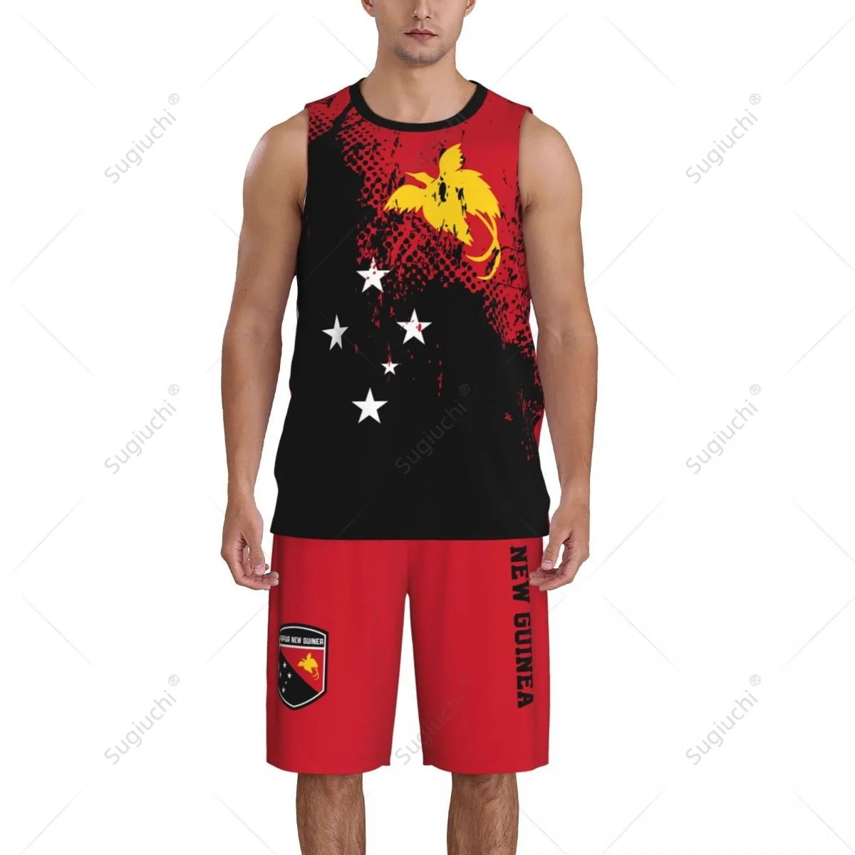 Camisa e calças de basquete sem mangas para homens, Team-up, Jersey sem mangas, Nome personalizado, Nunber exclusivo, Bandeira da Nova Guiné