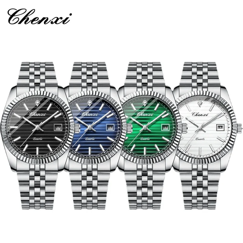 CHENXI 004D Fashion Quartz Watches for Men Calendar Luminous Stainless Steel Waterproof Casual Clock Elegant Male Wristwatch