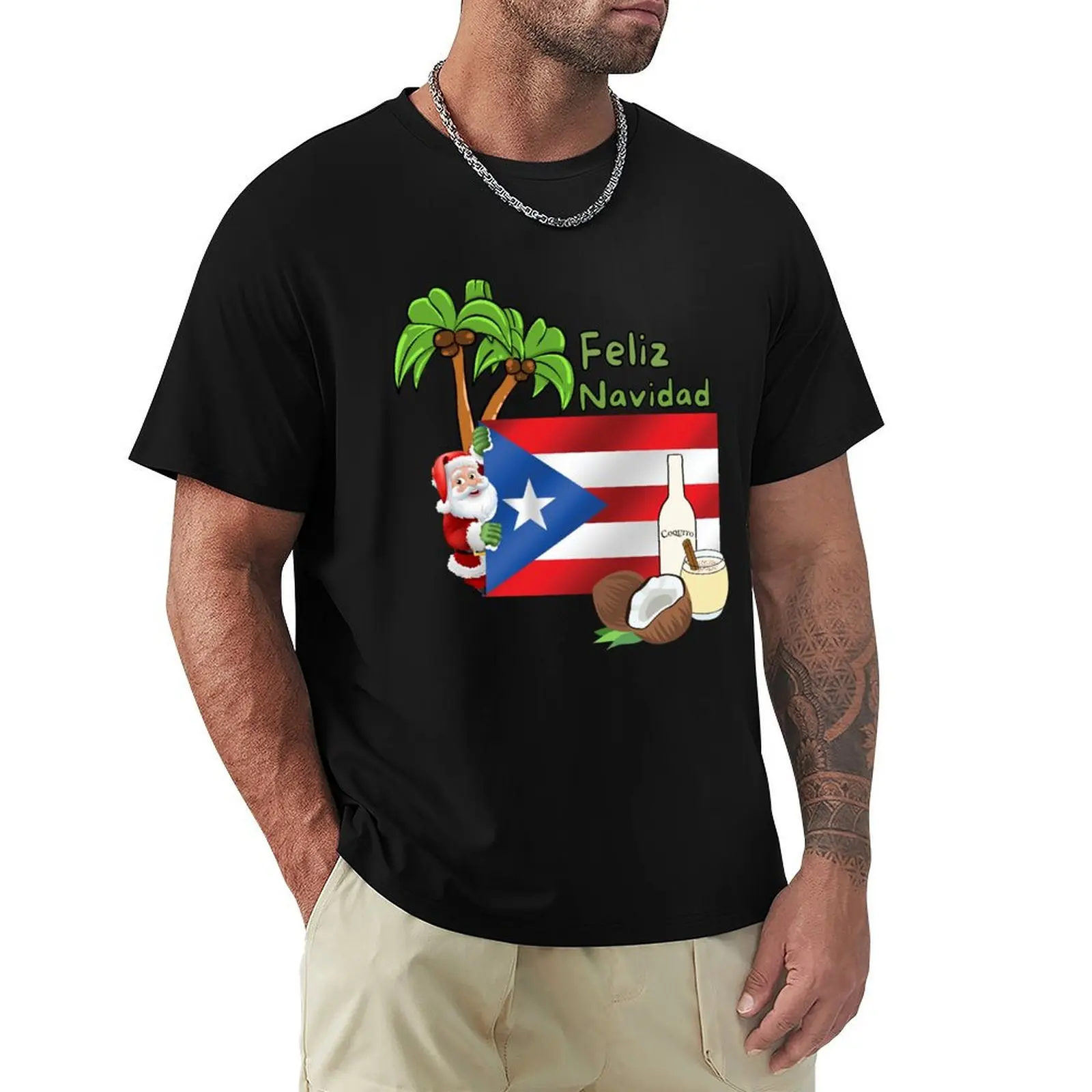 Feliz Navidad from Puerto Rican Santa T-Shirt Fashion Casual Short Sleeve Top