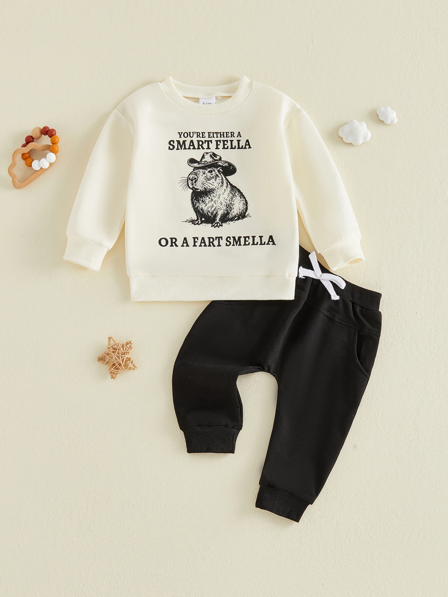 

Toddler Boy Winter Outfit Fox Bear Print Hooded Pullover and Fleece Lined Jogger Pants 2 Piece Set Warm Clothes