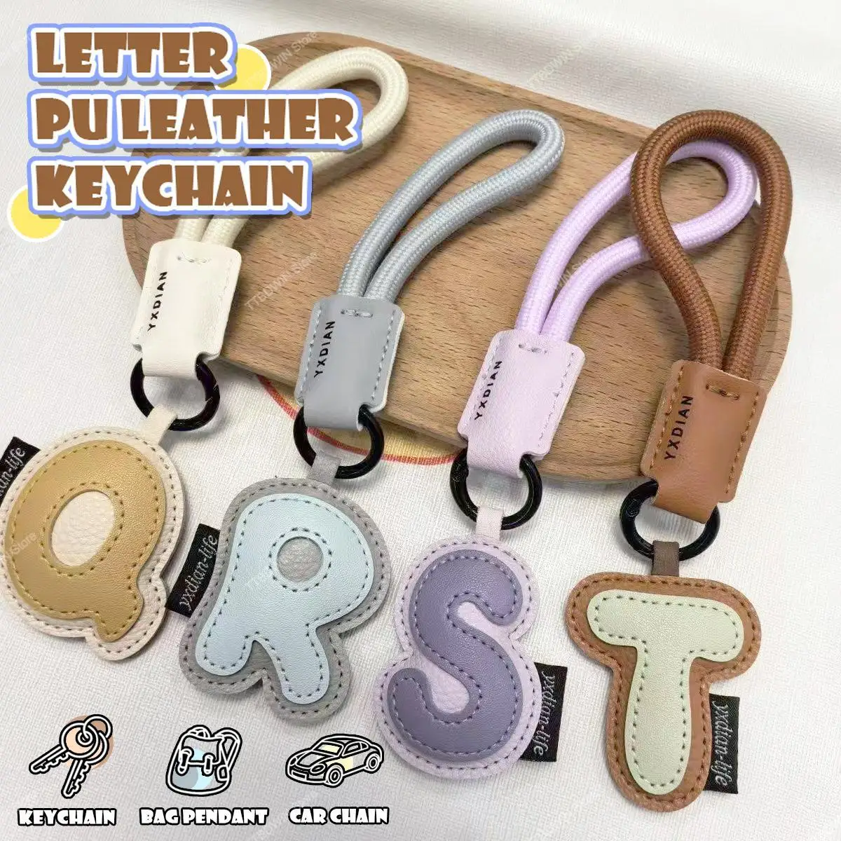 26 Alphabet PU Leather Keychain Fashion Korean Kawaii Car Bag Hanging Pendants Couple BBF Valentine's Day School Teacher Gift