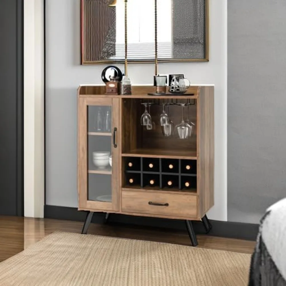 Armoire de Bar avec casier à vin, armoire Buffet de Bar à café avec rangement, tiroir, support en verre, placard buffet en bois