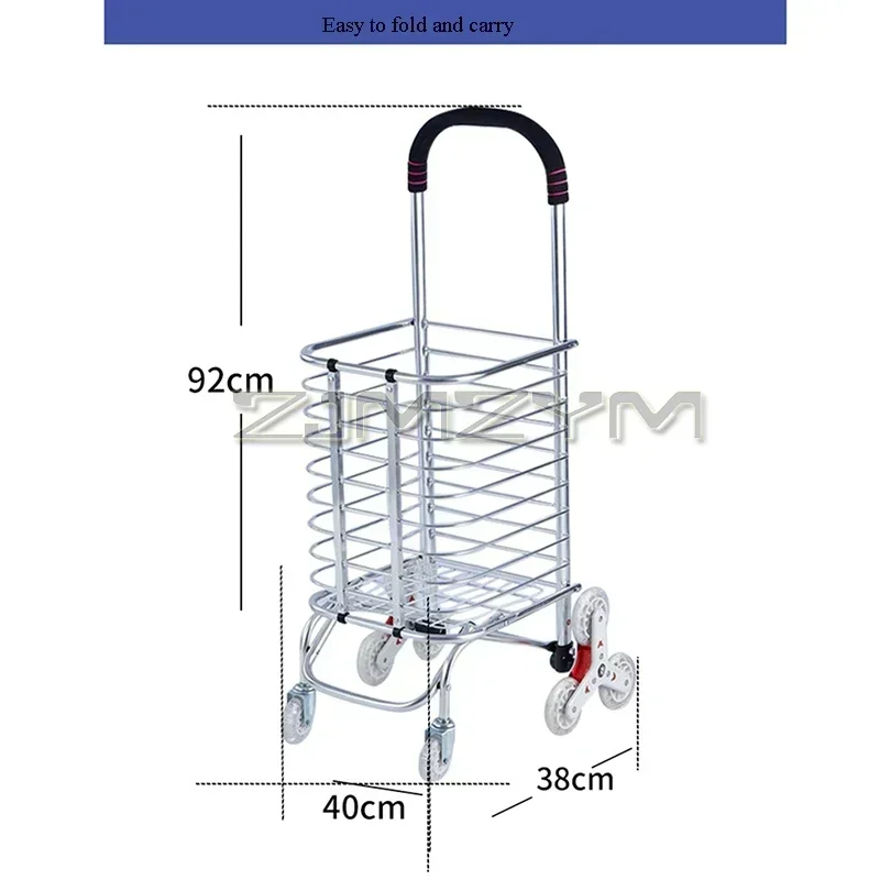 Three-wheel Shopping Cart Compact Folding Portable Cart Saves Space Lightweight Easy to Move Aluminium Alloy Cart For Household