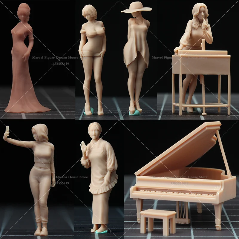 1/64 1/43 Scale Miniature Scene Dolls Un-panited White Figure Mini Female Model Evening Party Participant‌ Piano Evening Gown‌