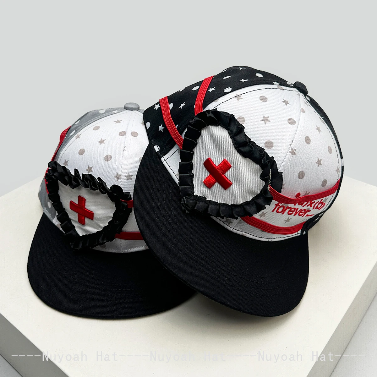 Korean Style Women's Embroidered Polka Dot Baseball Cap Sunshade Color Block Retro Peaked Cap Fashionable Versatile Hat