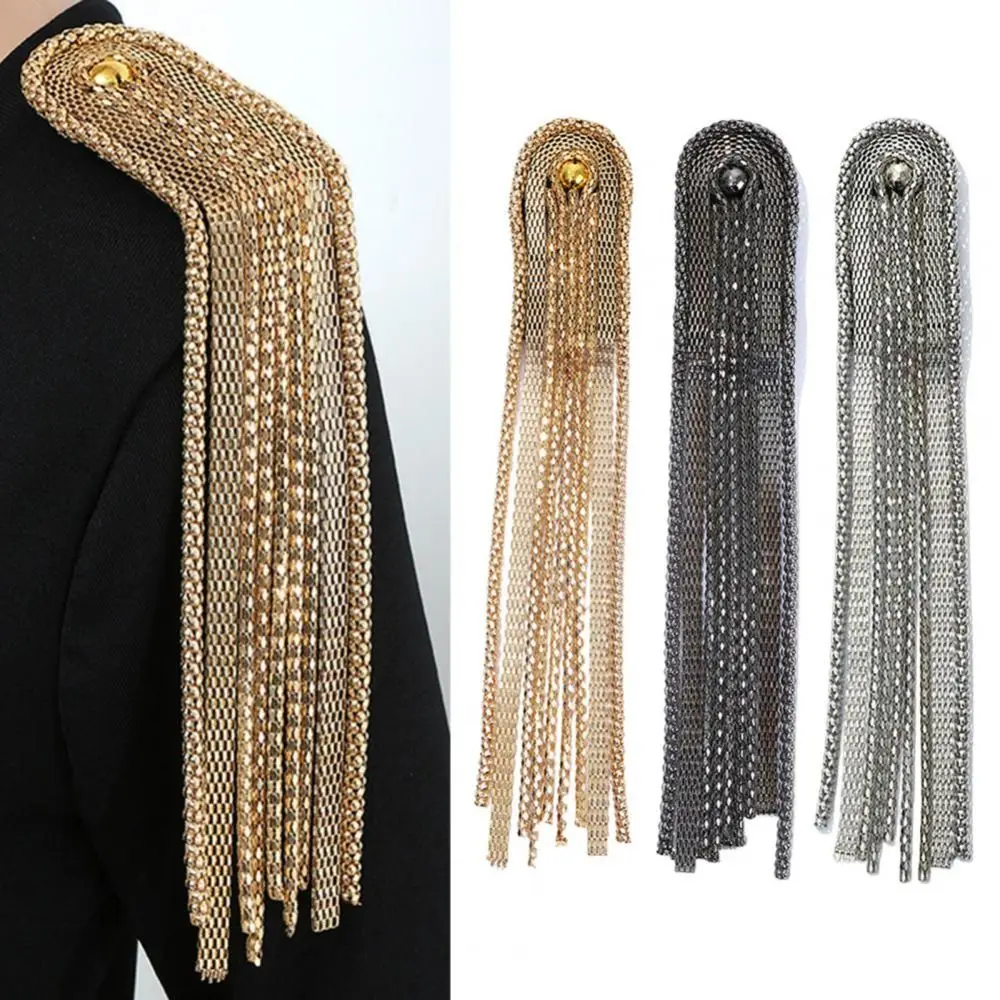 Delicate Pin Beads Tassel Epaulette Classical Electroplating Shoulder Jewelry DIY Long Chain Shoulder Brooch Men Women