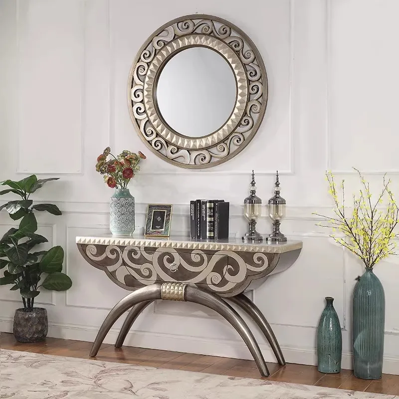 Y   Light luxury entrance counter, entrance cabinet, entrance corridor, end view table, villa silver foil entrance table