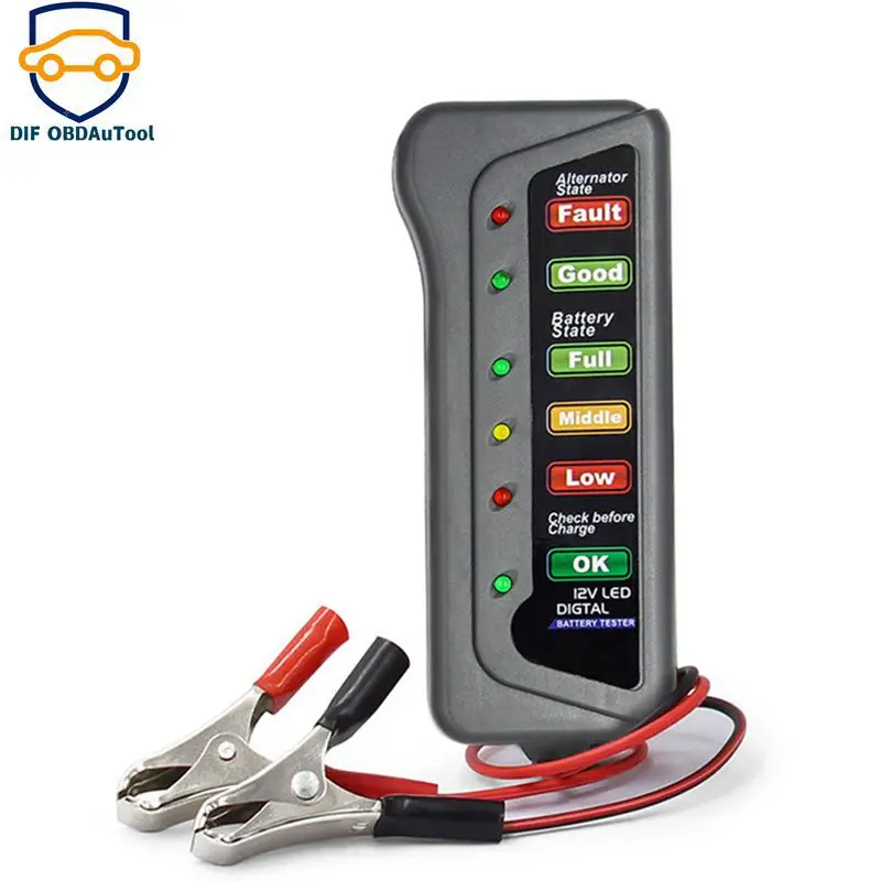 

Mini 12V Digital Car Battery Alternator Tester with 6LED Lights Display Battery Testers with Brake Fluid Tester For Motorcycle