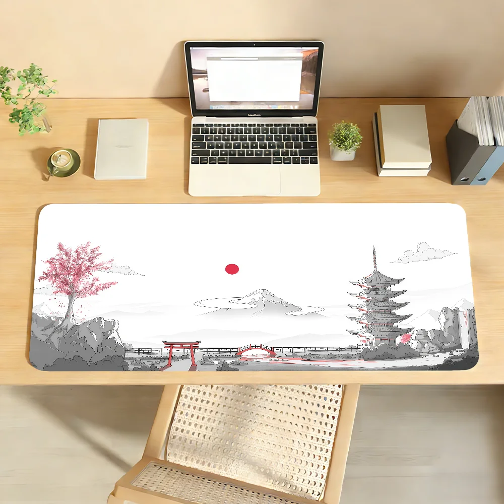 Ink Painting Cherry Blossoms Mouse Pad Non-slip Locking Edge DeskMat PC Laptop Accessories Rubber Office Keyboard Large Game XXL