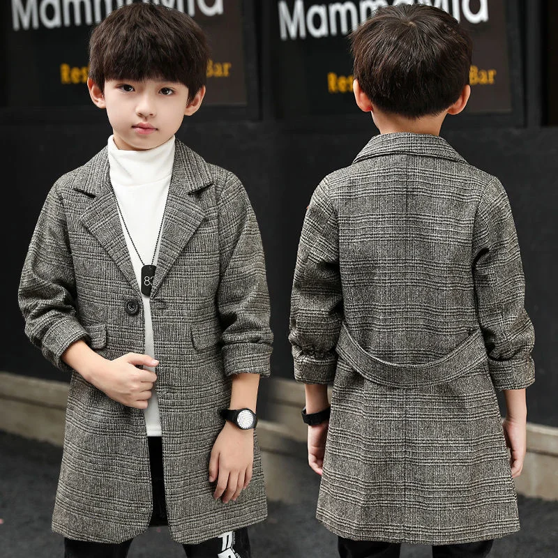 

Fashion Teens 5-16T Spring Boy Autumn Coat 2023 New Solid Long Turn Collar Single-Breasted Jacket 120-170 High Quality