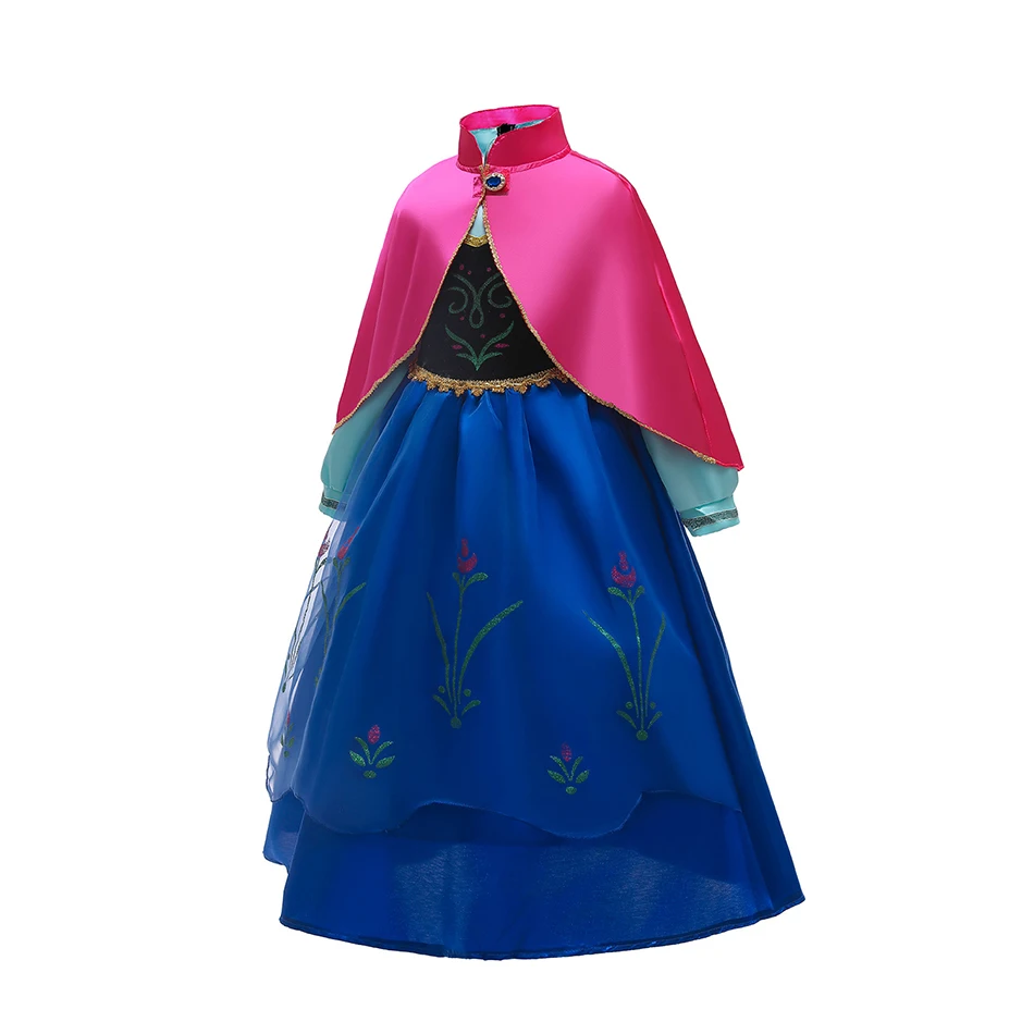 Girls Royal Blue Princess Christmas Carnival Costume with Silky Cape Floral Sparkling Tulle Skirt for Birthday Party Pageant